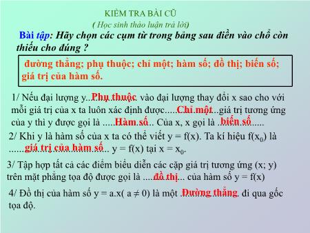 Bài giảng Đại số Lớp 9 - Bài 1: Nhắc lại và bổ sung các khái niệm về hàm số