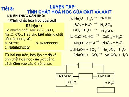 Bài giảng Hóa học Lớp 9 - Tiết 8: Luyện tập: Tính chất hoá học của oxit và axit