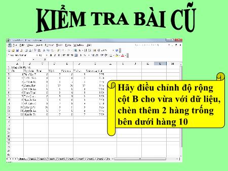 Bài giảng Tin học Khối 7 - Bài 5: Thao tác với bảng tính