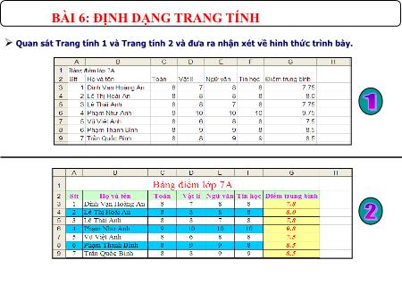 Bài giảng Tin học Lớp 7 - Bài 6: Định dạng trang tính