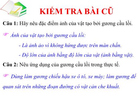 Bài giảng Vật lí Lớp 7 - Bài 8: Gương cầu lõm