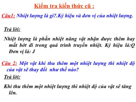 Bài giảng Vật lí Lớp 8 - Tiết 29: Công thức tính nhiệt lượng