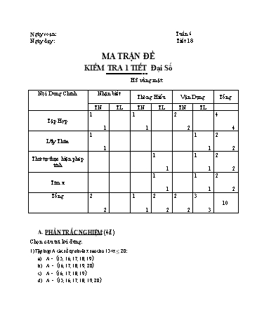 Đề kiểm tra 1 tiết môn Đại số Lớp 6 (Có đáp án)
