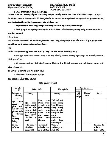 Đề kiểm tra 1 tiết môn Lịch sử Lớp 7 - Trường THCS Định Hiệp - Năm học 2013-2014 (Có đáp án)