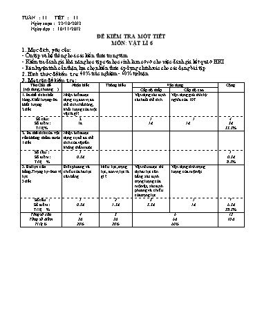 Đề kiểm tra 1 tiết môn Vật lí Lớp 6 - Năm học 2012-2013 (Có đáp án)