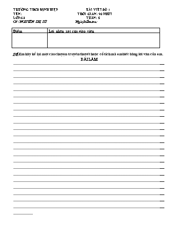 Đề kiểm tra 1 tiết Ngữ văn Lớp 6 - Trường THCS Định Hiệp - Bài viết số 1 (Có đáp án)