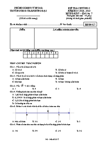 Đề kiểm tra chương I môn Đại số Lớp 7 - Trường THCS Trần Hưng Đạo - Năm học 2018-2019