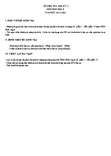 Đề kiểm tra học kì I môn Hóa học Lớp 8 - Năm học 2012-2013 (Có đáp án)