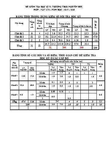 Đề thi học kì II môn Vật lí Lớp 9 - Trường THCS Nguyễn Huệ - Năm học 2017-2018 (Có đáp án)