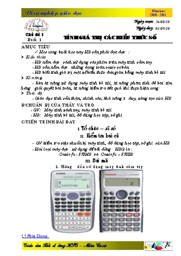 Giáo án bồi dưỡng HSG giải toán trên máy tính cầm tay casio - Trường THCS Hồng Hưng - Năm học 2010-2011
