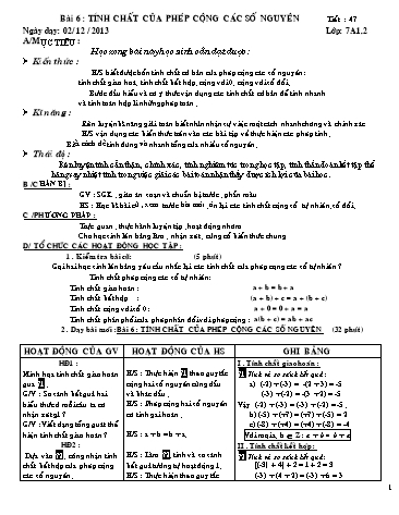 Giáo án Đại số Lớp 6 - Tuần 16+17+18
