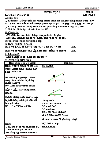 Giáo án Hình học Lớp 7 - Tuần 24-32 - Nguyễn Trung Thắng - Năm học 2013-2014