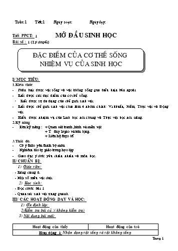Giáo án học kì I môn Sinh học Lớp 6
