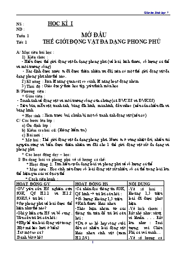 Giáo án học kì I môn Sinh học Lớp 7