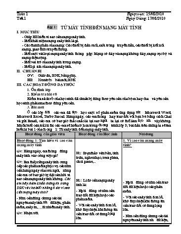 Giáo án học kì I Tin học Lớp 9 - Năm học 2010-2011
