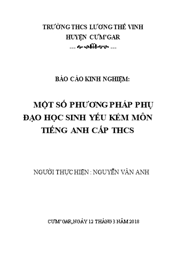 SKKN Một số phương pháp phụ đạo học sinh yếu kém môn tiếng anh cấp THCS