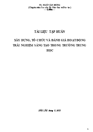 Tài liệu tập huấn Xây dựng, tổ chức và đánh giá hoạt động trải nghiệm sáng tạo trong trường trung học